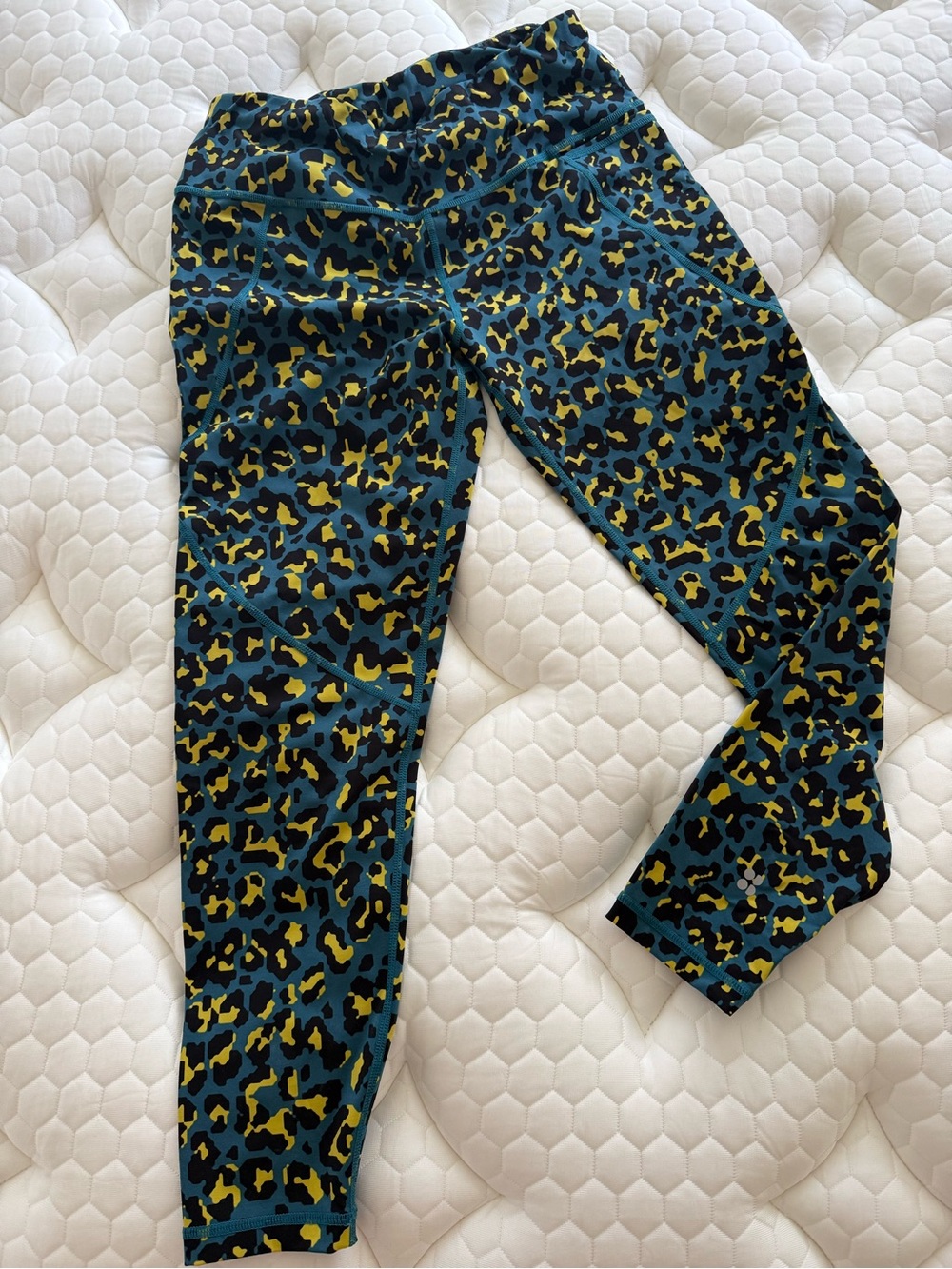 Sweaty Better Power Teal and Yellow Leopard Leggings